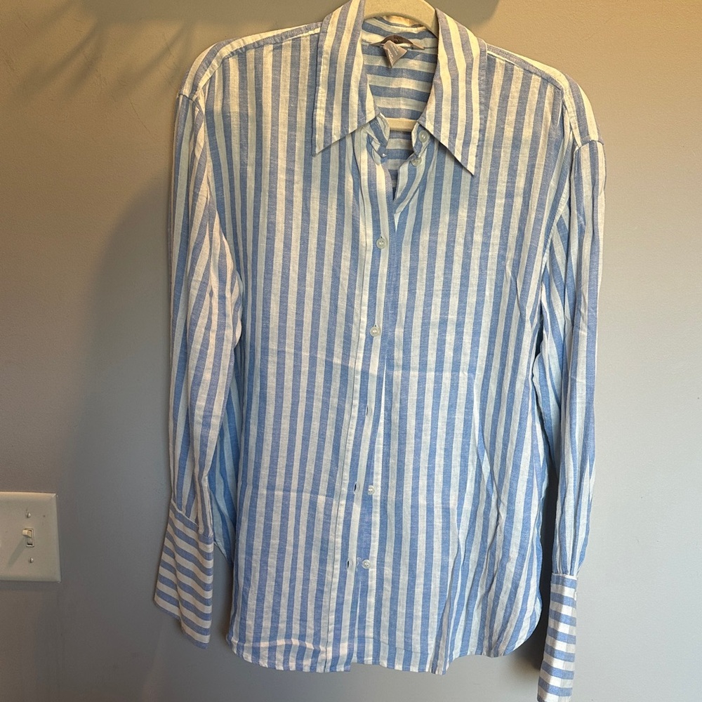 H&M Light Blue and White Striped Shirt